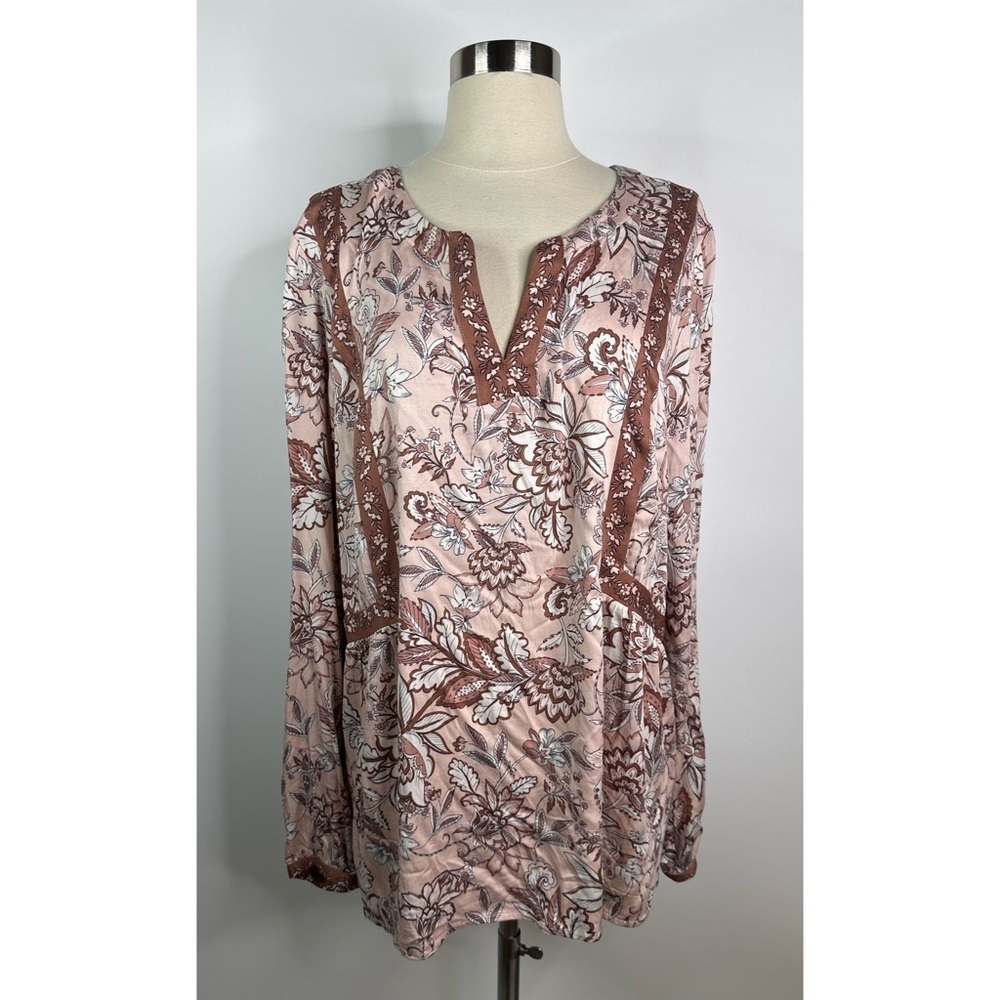 J Jill Satin Peasant Floral Long Sleeve Blouse